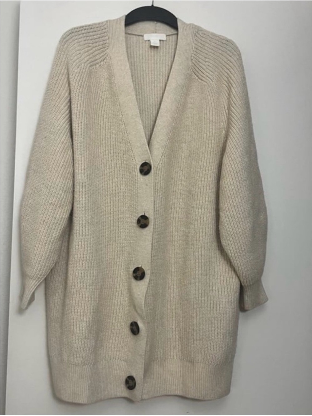 H&M Oversized Ribbed Button Cardigan - Cream